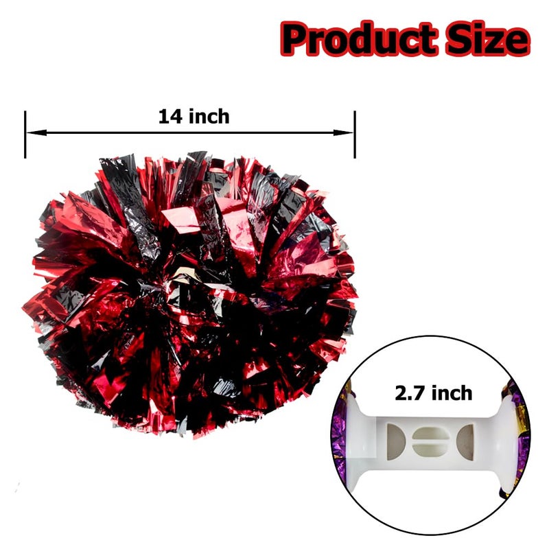 Hooshing 2PCS Black and Red Pom Poms Cheerleading with Baton Handle for Team Spirit Sports Dance Cheering - Image 2